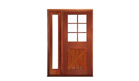hampton cross brace 6 light: single door + sidelight on left